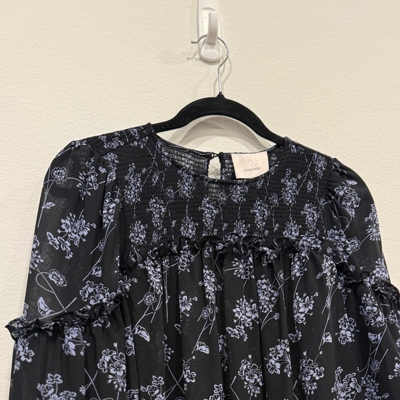 Cinq à Sept Black Dress with Blue Floral Design - Picture 6 of 7